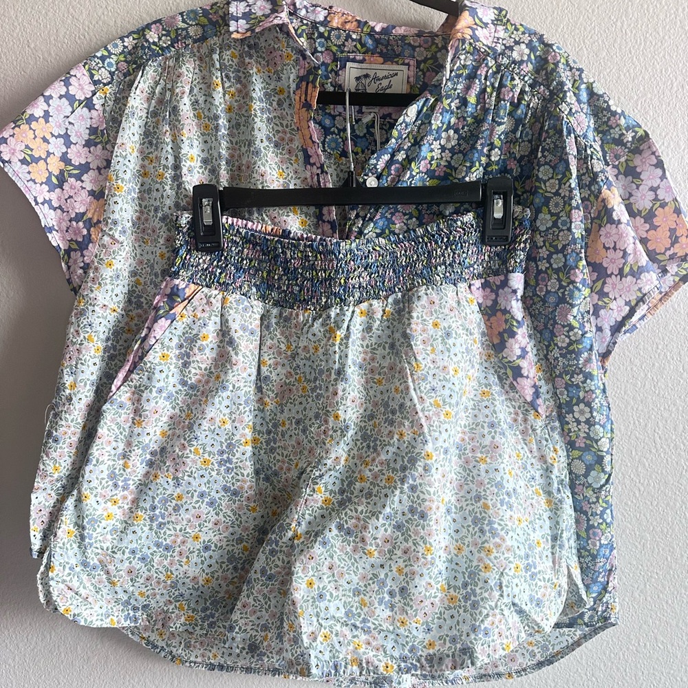 Floral Button-Up Shirt and Short Set